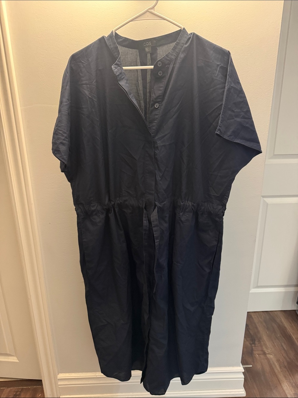 Womens navy long button-front garment